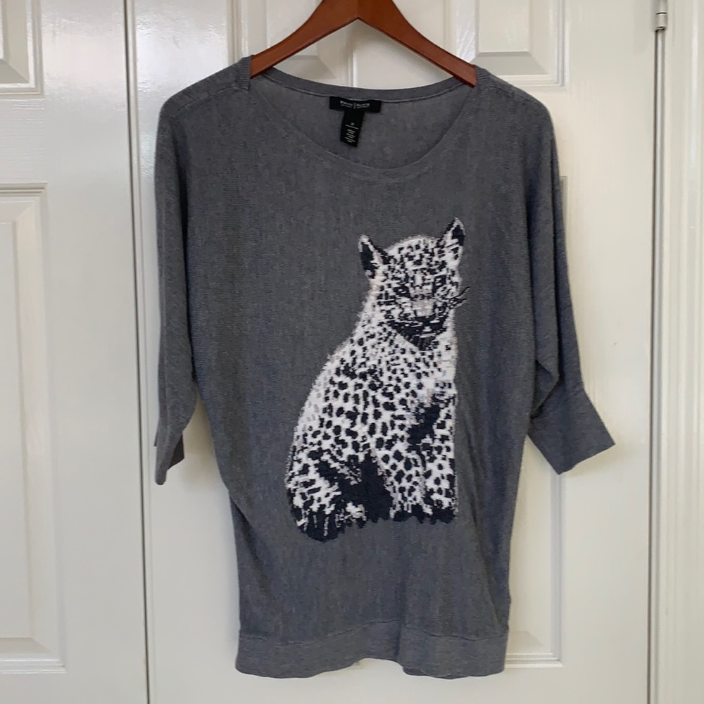 Gray Leopard Print Sweater